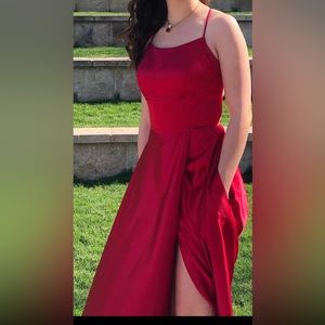 Adjustable GORGEOUS full length red slit prom dress